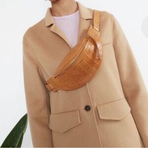 Nanushka Lubo Belt Bag Curry Brown Embossed Leather Crossbody Croc